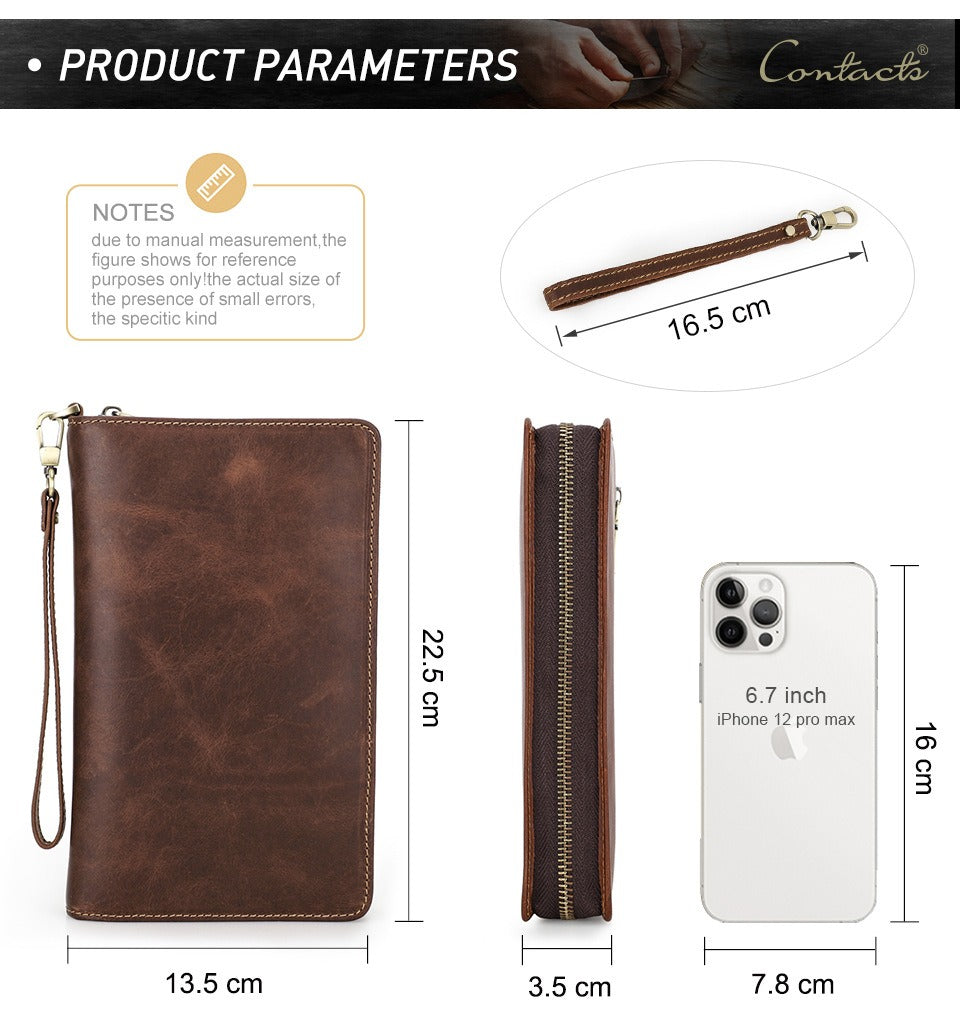 Retro Crazy Horse Cowhide Business Casual Clutch