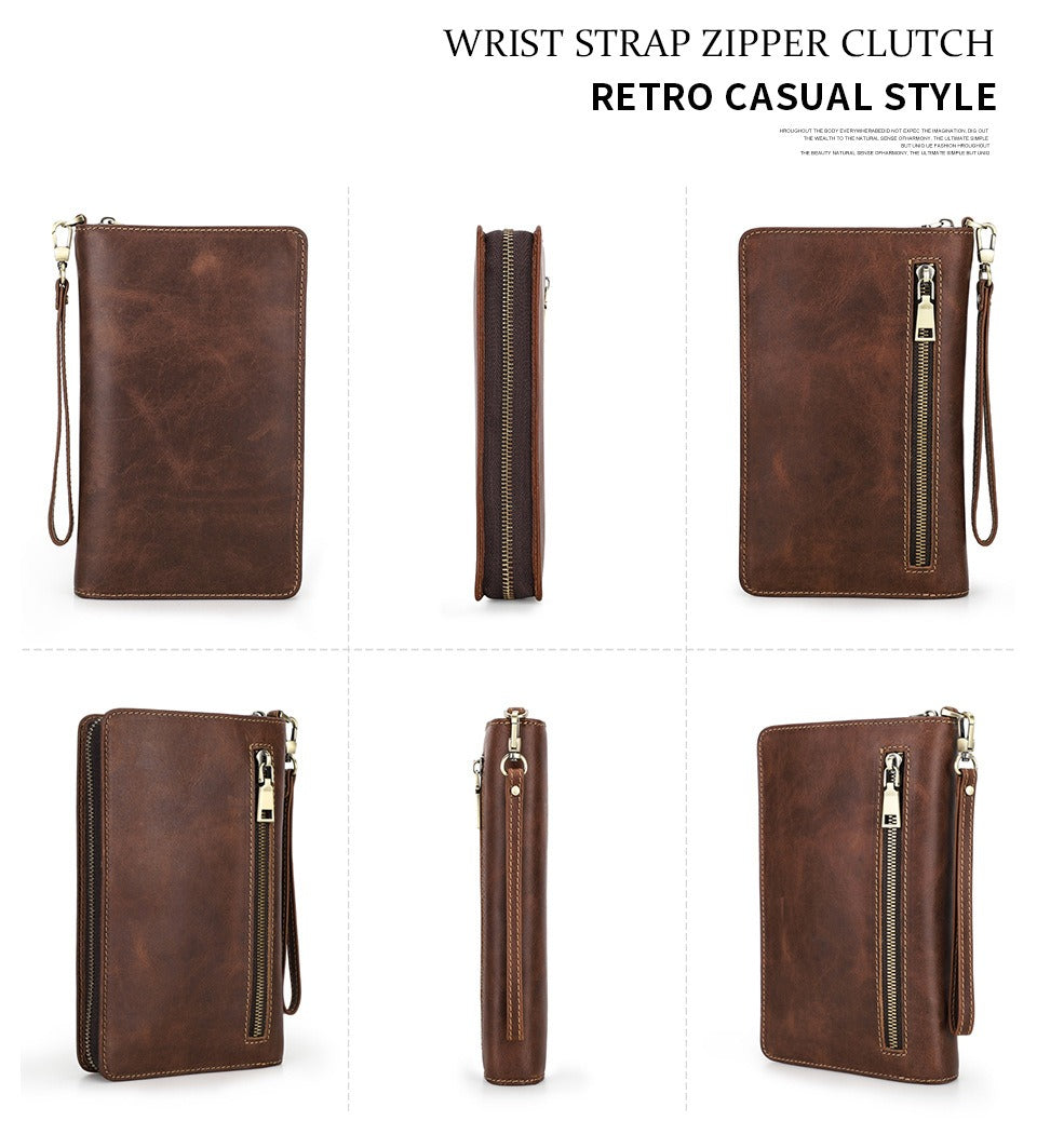 Retro Crazy Horse Cowhide Business Casual Clutch