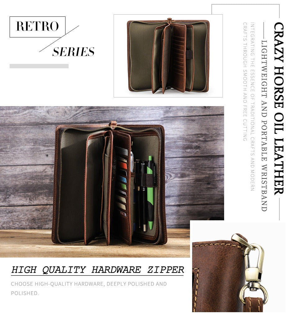 Retro Crazy Horse Cowhide Business Casual Clutch
